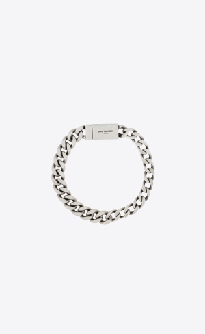 YSL Curb Chain Bracelet In Metal Oxidized Silver | QKURF7136