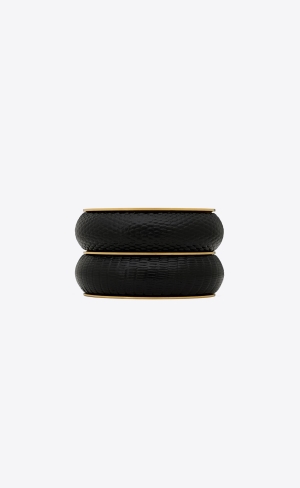 YSL Cushion Cuff In Lizard-embossed Leather And Metal Black | RYSZJ6593