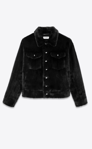 YSL Denim Jacket In Animal-free Fur Noir | NZTOY6435