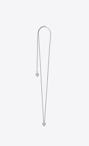 YSL Double Heart Charm Sliding Necklace Palladium | TKFDU2864