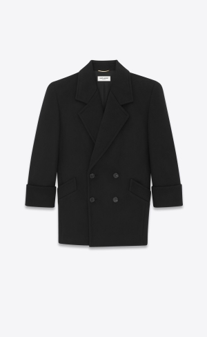 YSL Double-breasted Coat In Wool Black | LCZMH0215