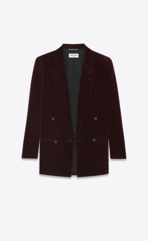 YSL Double-breasted Jacket In Cotton Velvet Vino | QKVFL3129