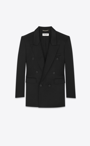 YSL Double-breasted Jacket In Silk Satin Black | TCVGF0328