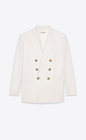 YSL Double-breasted Jacket In Wool Twill Chalk | AMWZB8973