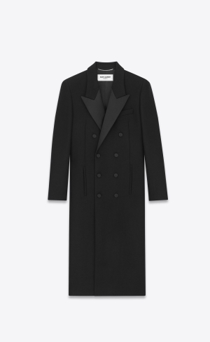 YSL Double-breasted Tuxedo Coat In Wool Black | DYFHM0483