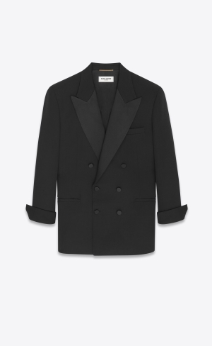 YSL Double-breasted Tuxedo Jacket In Grain De Poudre Noir | BTHWQ8940