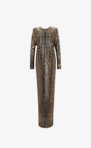 YSL Dress In Leopard Mesh Fauve | KUWHC0573