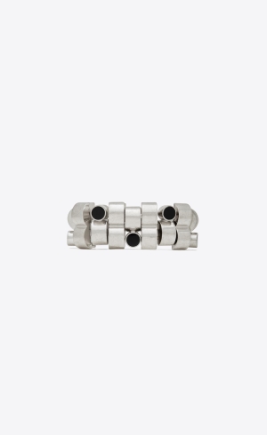 YSL Engrenages Bracelet In Metal And Resin Oxidized Silver And Black | BUFNE9120