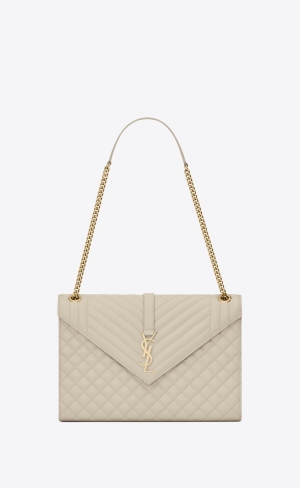 YSL Envelope Large Bag In Mix Matelassé Grain De Poudre Embossed Leather Blanc Vintage | KMGJF8597