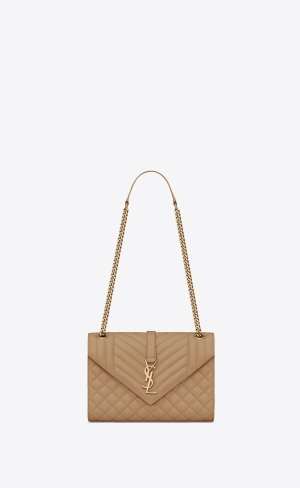 YSL Envelope Medium Chain Bag In Mix Matelassé Grain De Poudre Embossed Leather Taupe | BGLPZ4970