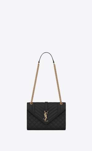 YSL Envelope Medium Chain Bag In Mix Matelassé Grain De Poudre Embossed Leather Noir | KNFEA6183