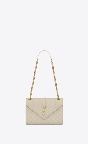 YSL Envelope Medium Chain Bag In Mix Matelassé Grain De Poudre Embossed Leather Blanc Vintage | KPVXO2678