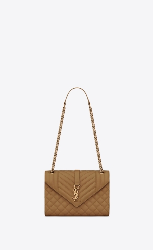 YSL Envelope Medium Chain Bag In Mix Matelassé Grain De Poudre Embossed Leather Old Oil | VIDYW1567