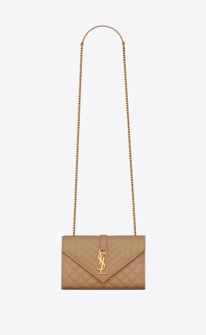 YSL Envelope Small Bag In Mix Matelassé Grain De Poudre Embossed Leather Taupe | GAFSI7083