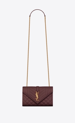 YSL Envelope Small Bag In Mix Matelassé Grain De Poudre Embossed Leather Rouge Legion | IBPYN9235