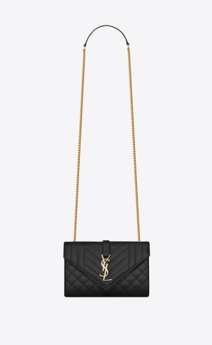 YSL Envelope Small Bag In Mix Matelassé Grain De Poudre Embossed Leather Noir | XOQDW2307