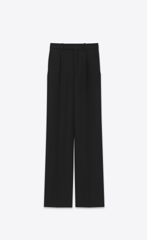 YSL Flared Pants In Grain De Poudre Black | TYWRI6450