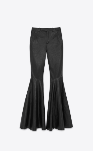 YSL Flared Pants In Shiny Lambskin Black | ERPND3257