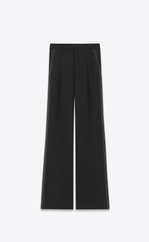 YSL Flared Tuxedo Pants In Grain De Poudre Black | GWDCR9417