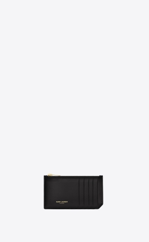 YSL Fragments Zipped Card Case In Smooth Leather Black | DYVRZ1057