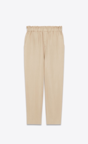 YSL High-waisted Pants In Matte And Shiny Striped Silk Sable | HDMWX9073