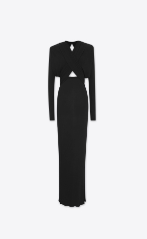 YSL Hooded Dress In Crepe Jersey Black | BFAGI2937