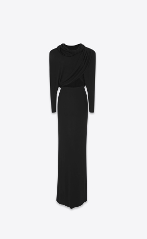 YSL Hooded Dress In Crepe Jersey Black | ZOMWF5974