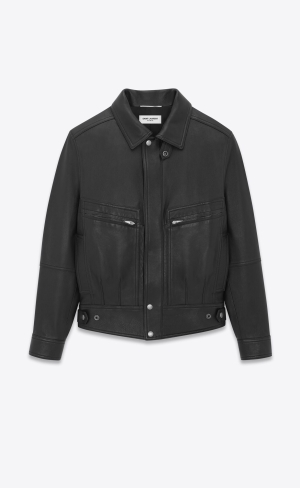 YSL Jacket In Drummed Lambskin Black | HQSZI7046