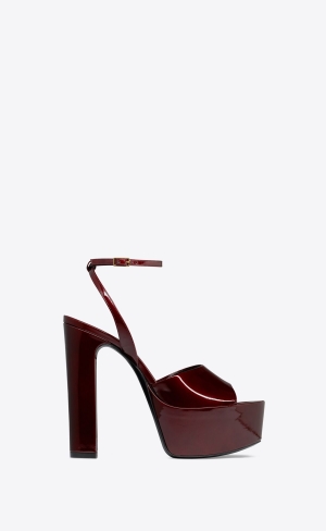 YSL Jodie Platform Sandals In Patent Leather Deep Bordeaux | NHCYD2165