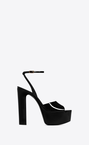 YSL Jodie Platform Sandals In Patent Leather Black | WCYZE3250