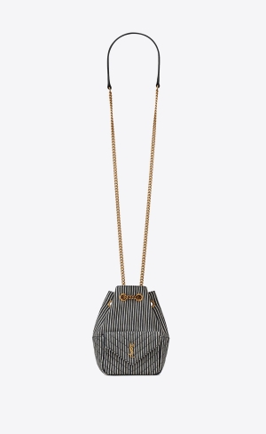 YSL Joe Mini Bucket Bag In Micro Stripped Denim Marine And Vintage White | EVUJR3071