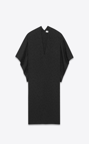 YSL Kaftan In Matte And Shiny Silk Black | RAMDH7064