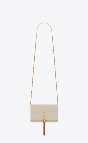 YSL Kate Chain Wallet With Tassel In Grain De Poudre Embossed Leather Blanc Vintage | RDXTB8516