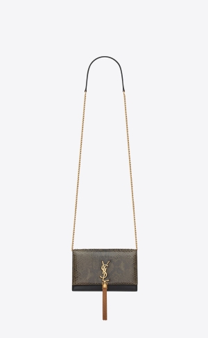 YSL Kate Chain Wallet With Tassel In Python Vert Militaire And Noir | ULJPZ1908