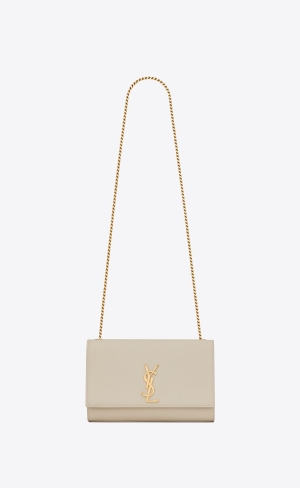 YSL Kate Medium Chain Bag In Grain De Poudre Embossed Leather Blanc Vintage | CHKRI7295