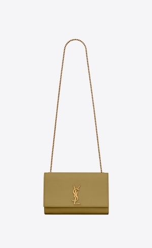 YSL Kate Medium Chain Bag In Grain De Poudre Embossed Leather Hazel Green | DMTRW9680