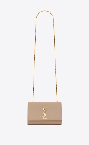 YSL Kate Small Chain Bag In Grain De Poudre Embossed Leather Dark Beige | OGFZB6584