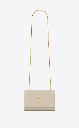 YSL Kate Small Chain Bag In Grain De Poudre Embossed Leather Blanc Vintage | RZOXT1507