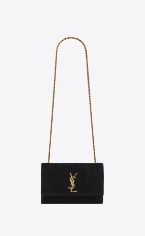 YSL Kate Small Supple/Reversible Chain Bag In Suede And Leather Black | FZYUM4527