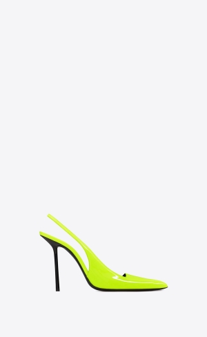 YSL Kiss Slingback Pumps In Patent Leather Jaune Fluo | EQTLI1084