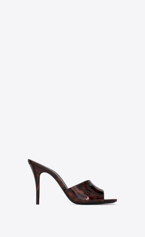 YSL La 16 Mules In Tortoiseshell Patent Leather Naturel | QKOHM7439