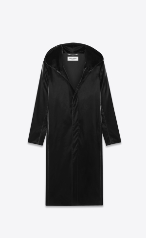 YSL Lacquered-effect Long Coat Noir | VYENF8179