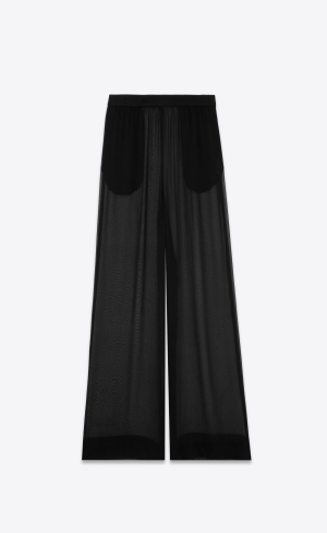 YSL Large Pants In Crepe Muslin Black | ZWHCF1276