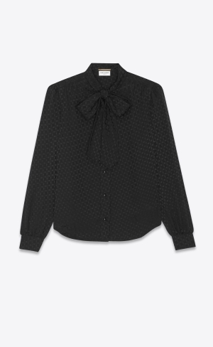 YSL Lavallière-neck Blouse In Matte And Shiny Silk Black | LPMAN8401