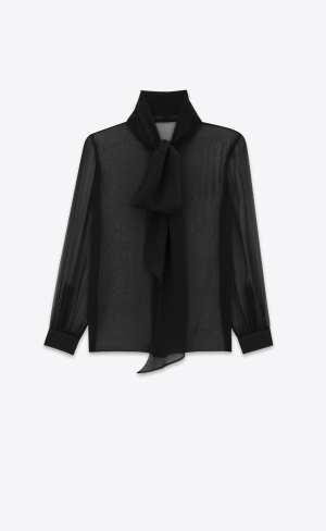 YSL Lavallière-neck Shirt In Silk Muslin Black | NMDRG4623