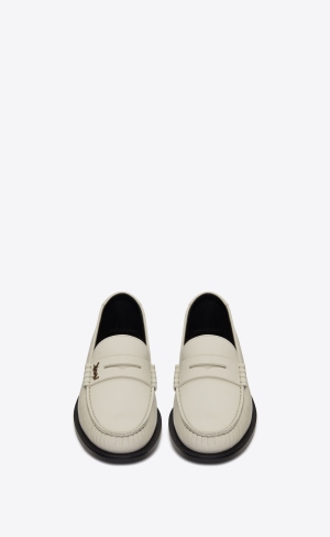 YSL Le Loafer Penny Slippers In Smooth Leather Pearl | EXJSO0382