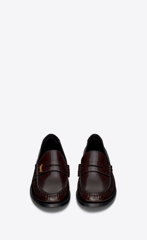 YSL Le Loafer Penny Slippers In Smooth Leather Dark Bordeaux | HIGFP3678