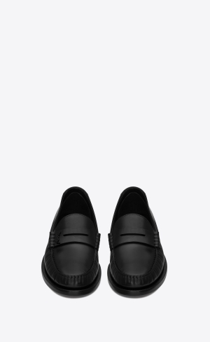 YSL Le Loafer Penny Slippers In Smooth Leather Black | NWZYO9706