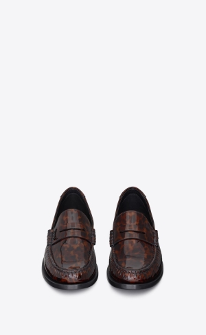 YSL Le Loafer Penny Slippers In Tortoiseshell Patent Leather Naturel | XKPGJ2978