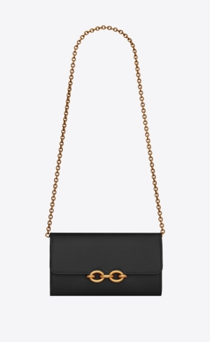 YSL Le Maillon Chain Wallet In Shiny Leather Black | LMVXC5248